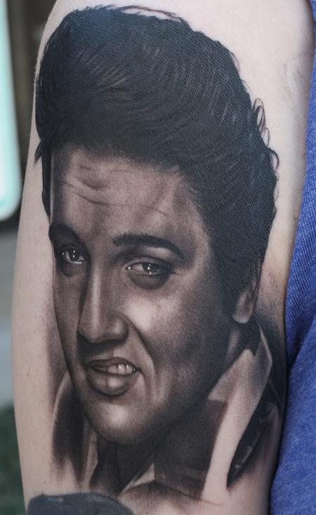Tattoos - Black and Gray Elvis Portrait Tattoo - 61736